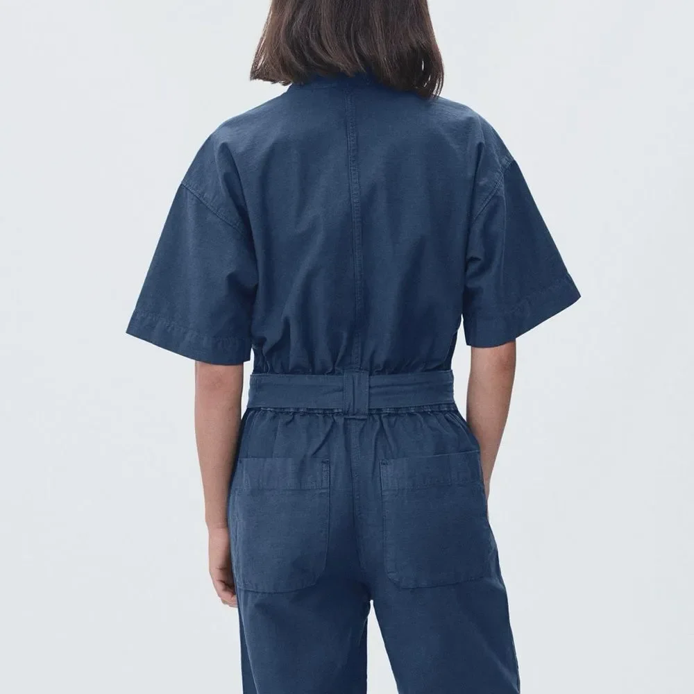Everlane The Fatigue Short-Sleeve Jumpsuit Boiler Suit Slate Blue Size 0 | XS